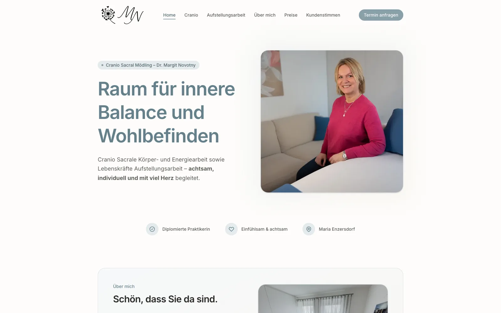 Die fertige Website einer Cranio-Sacral-Praxis, eigens entworfen